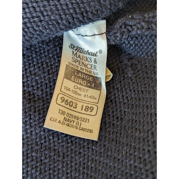 Marks & Spencer Sweater Womens Large Wool Knit Pullover‎ Navy Blue V Neck Collar - Picture 6 of 9